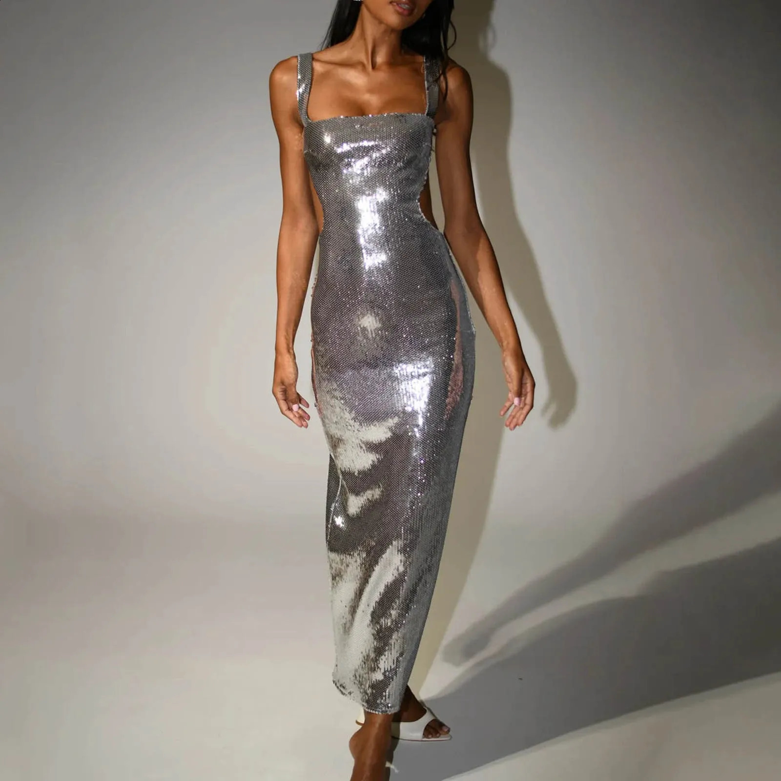 Sequin Cocktail - Women's Halter Neck Sleeveless Mini Dress, Sexy Wrap Hip Slim-Fit Evening Party Dress C260312