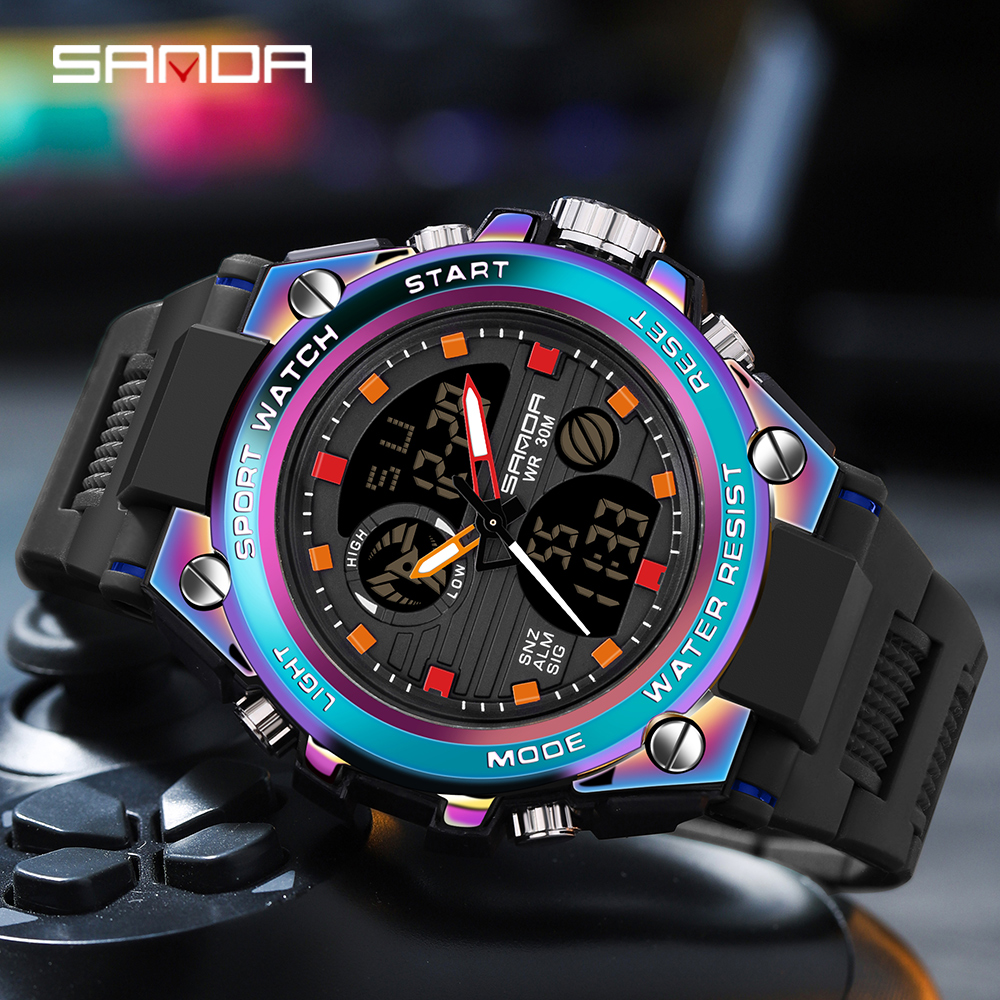 SANDA G Style Men Digital Watch Military Sports Watches 50M Waterproof Electronic Wristwatch Mens Clock Relogio Masculino 739 02