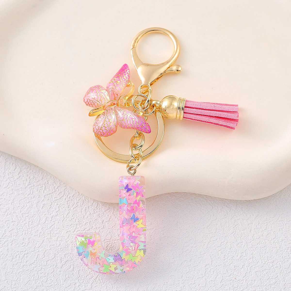 Fashionable Cute Tassel Alphabet Keychain Resin Colorful Sequins Butterfly Letter Keyring Ideal For Ladies Festive Purse CharmX240919