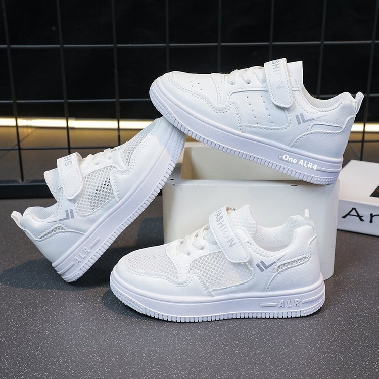Children's Little White Girls' Flat Casual Sports Boys' Mesh Breathable Running Shoes, Board Shoes