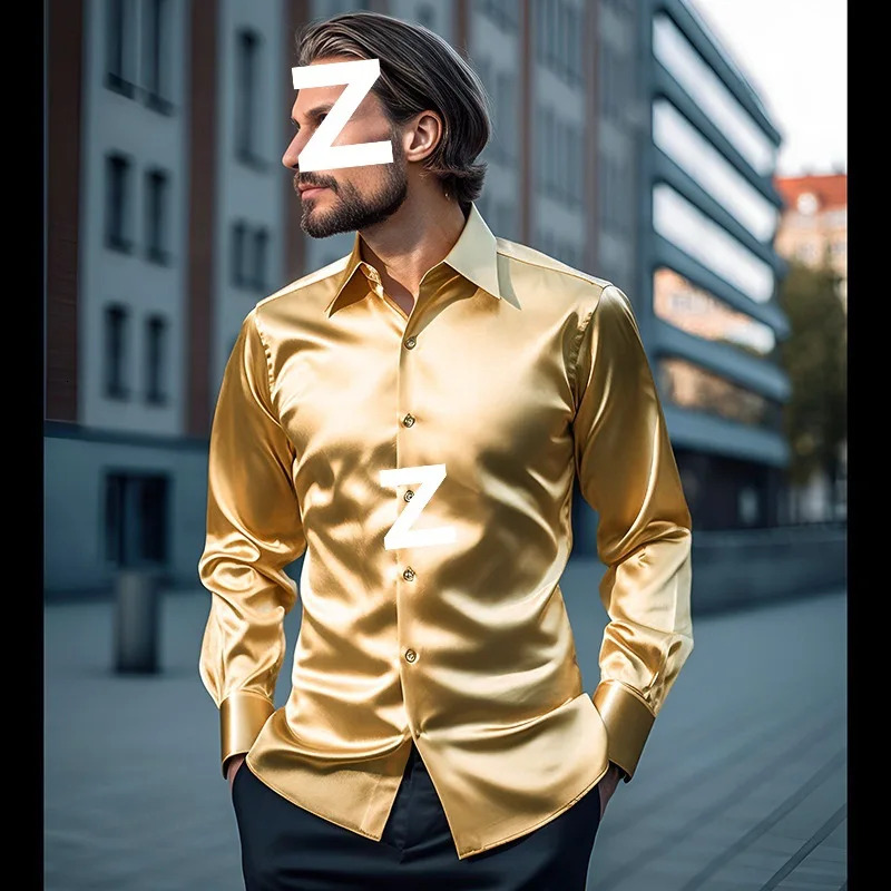 2024 New Long Sleeve Fashionable Nightclub Bright Face Casual Shirt Men's Clothing
