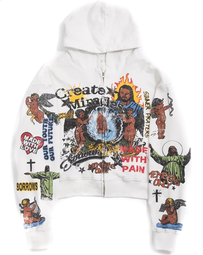 Y2k High Street Cartoon Anime Print Oversized Hoodie Women Fashion Hip Hop Casual Loose Jacket Gothic Punk Sweatshirt Men 240911