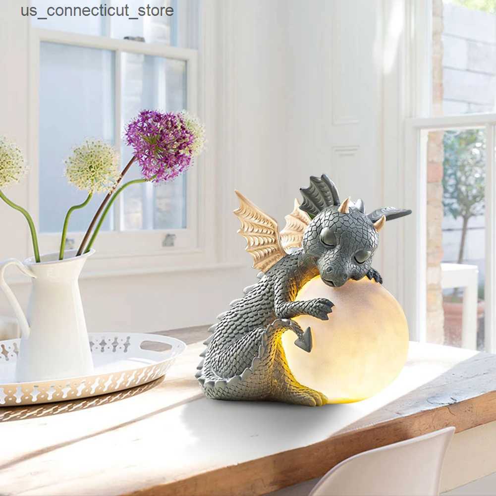 Novelty Lighting 3D Small Dinosaur Shape Sleep Sculpture Resin Table Lamps Decor Night Lights Dragon Model Garden Outdoor Courtyard Decoration L240910
