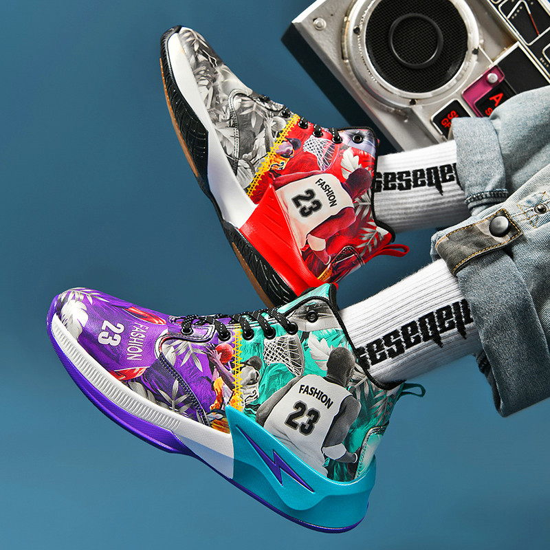 Cartoon platform anti-skid basketball shoes fashion high-top sports shoes men's outdoor training shoes
