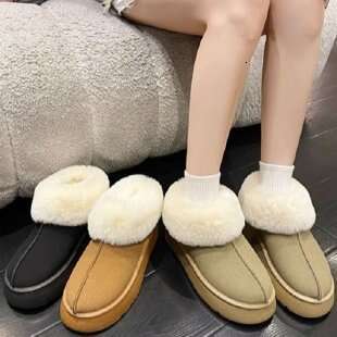 2024 New Plus Size Snow Boots For Lazy People, Solid Color Warmth, Versatile Women's Cotton Shoes, Height Increasing Thick Soled Women