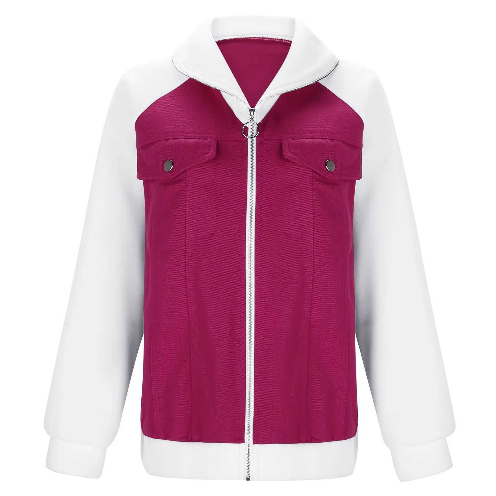 Womens autumn and winter denim jacket fashionable zipper casual splicing work denim jacket long sleeved hooded jacket womens cardigan W240920