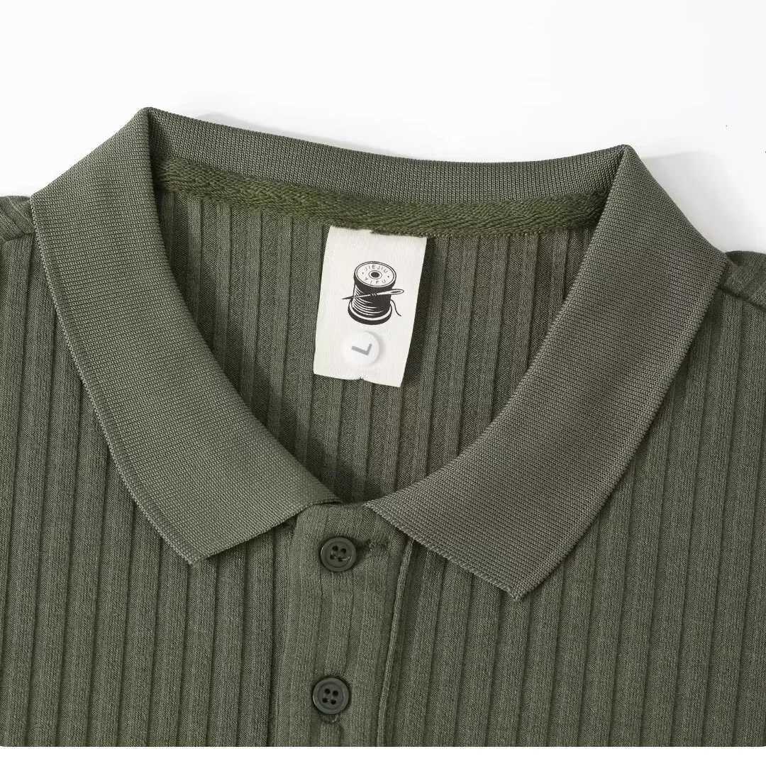 Summer Mens Retro Knitting Lapel Stripe POLO Shirt Solid Color Thin Cozy Short Sleeve T-ShirtX240920
