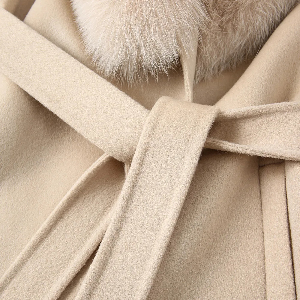 Arrival Lady Winter Wool Coats Fox Fur Collar Cuff Trench Coat Womens Long Outerwear QN3814 240911