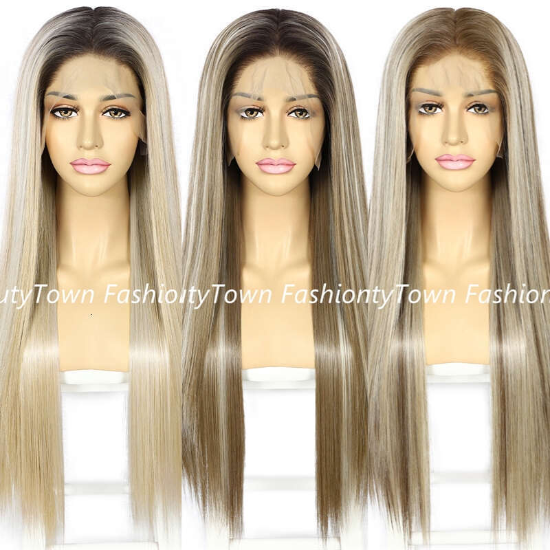Summer 30'' 13X6 Bone Straight Synthetic Woman Wigs HD Transparent Lace Wig Prepluck Daily Wear Futura Heat Resistant Fiber Made