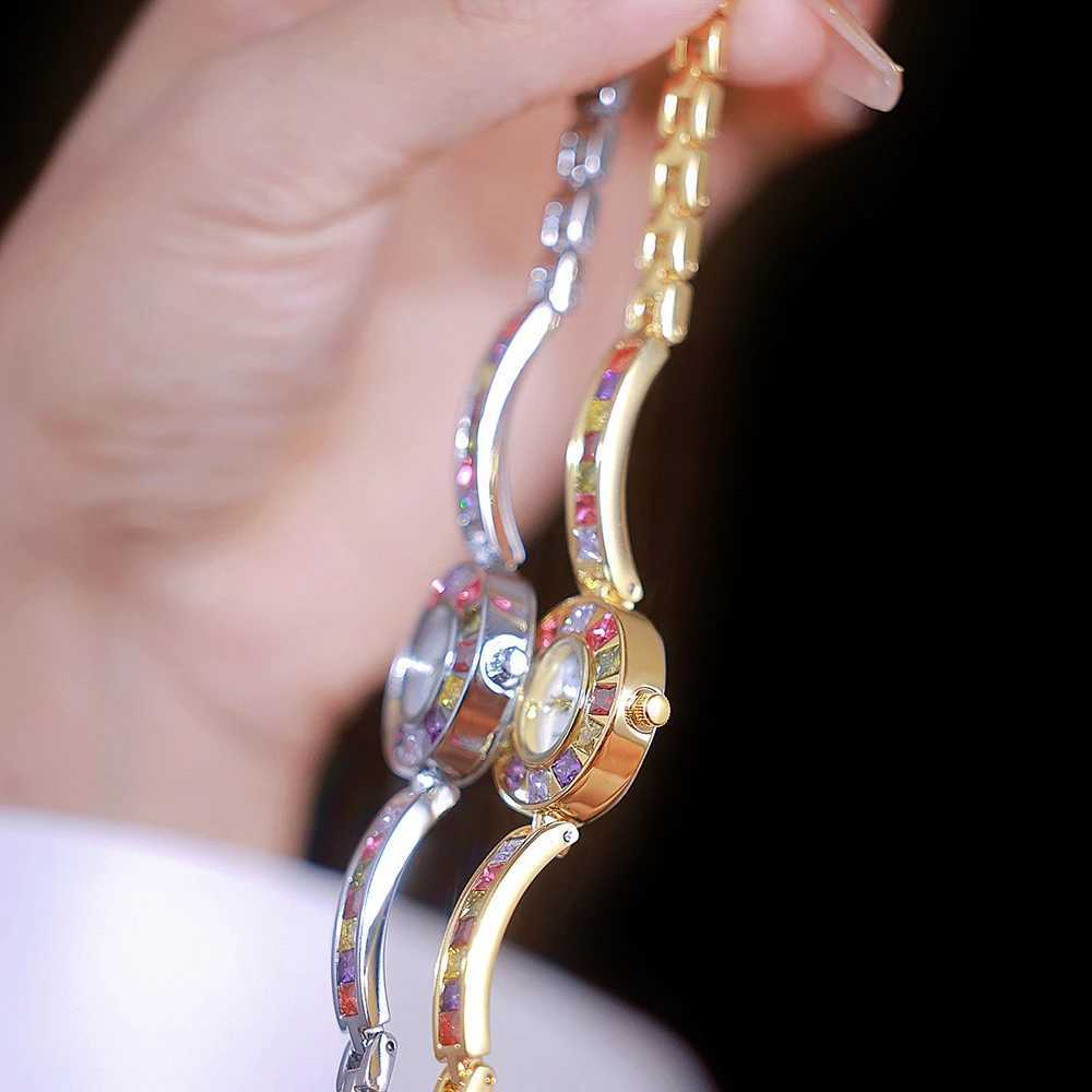Womens Watch Luxury Fashion Quartz Wristwatches Colored Rhinestone Small Silver Bracelet Watches For Women GiftsX240920