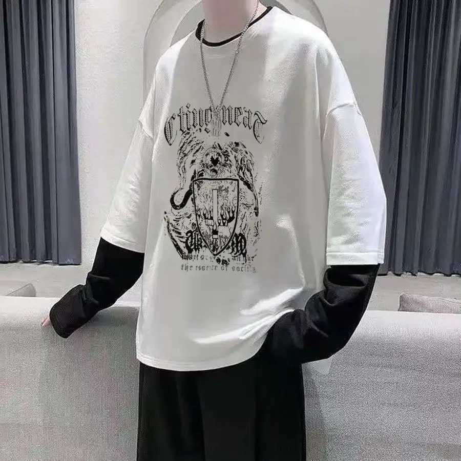 T shirt for men Anime Dark Cross Print Long Sleeve Tee men Autumn Vintage Y2k Streetwear Graphic Tshirts High Street Tee Men TopX240919