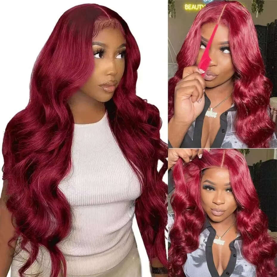 99j Bury Front Human Hair Pre Plucked Transparent Lace Colored Body Wave 99J 4x4 Glueless Wig Ready to Wear