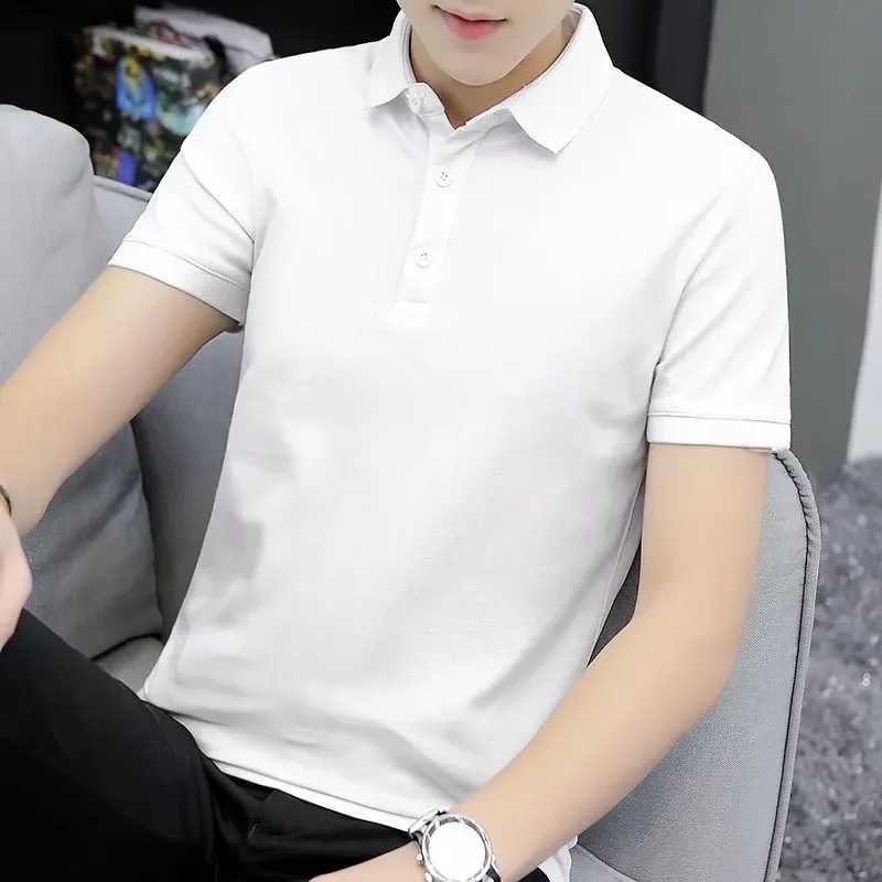Hong Kong Trendy Brand Mens Summer Polo Shirt Short Sleeves Business Casual Lapel Top Grey Mens Wear White Casual ShirtX240920