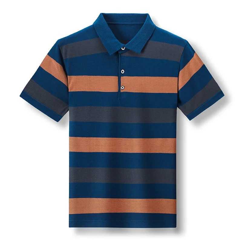 2024 Summer New Mens Knitted Stripe Short Sleeved POLO Shirt Comfortable and Cool Casual Fashion T-shirtX240920