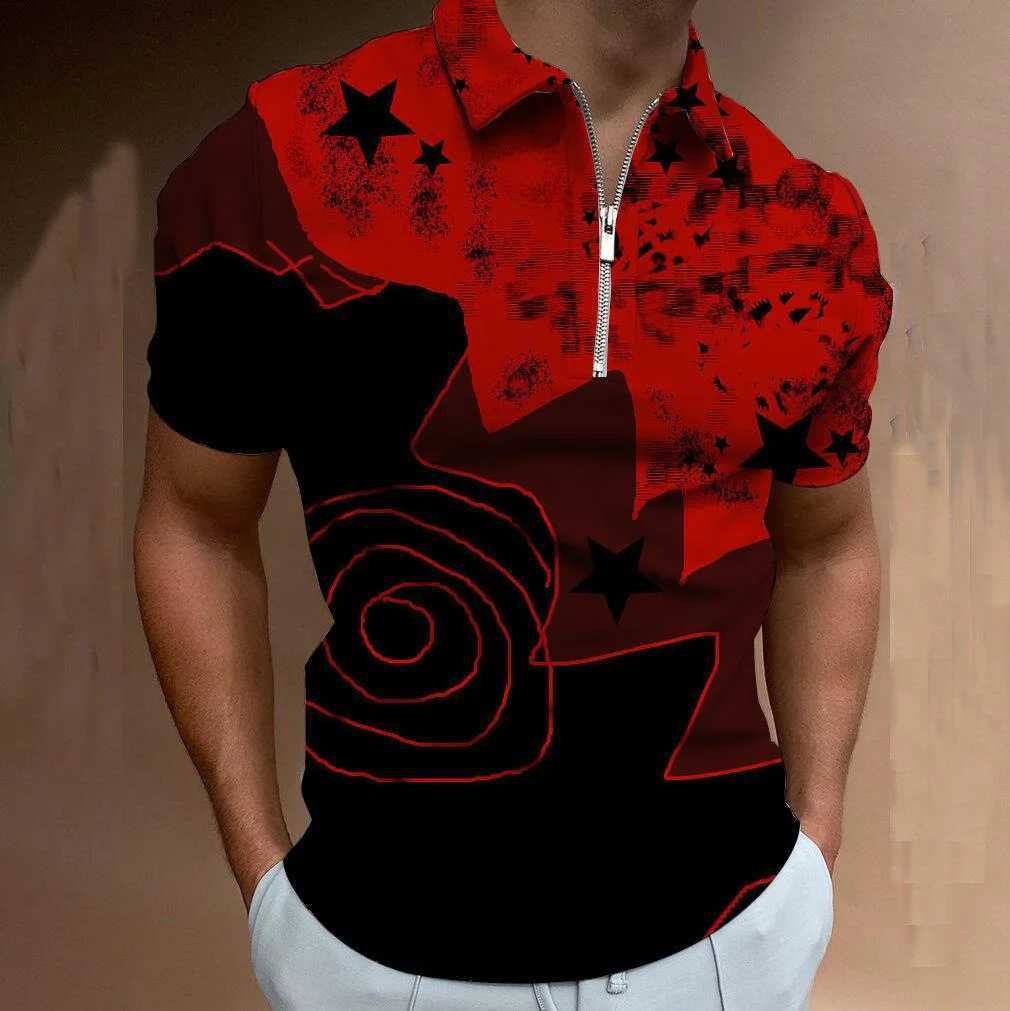 2022 New Summer Mens 3D Printed Polo Short Sleeve Stripe Check Pullover Casual Mens T-shirt Zip PoloX240920