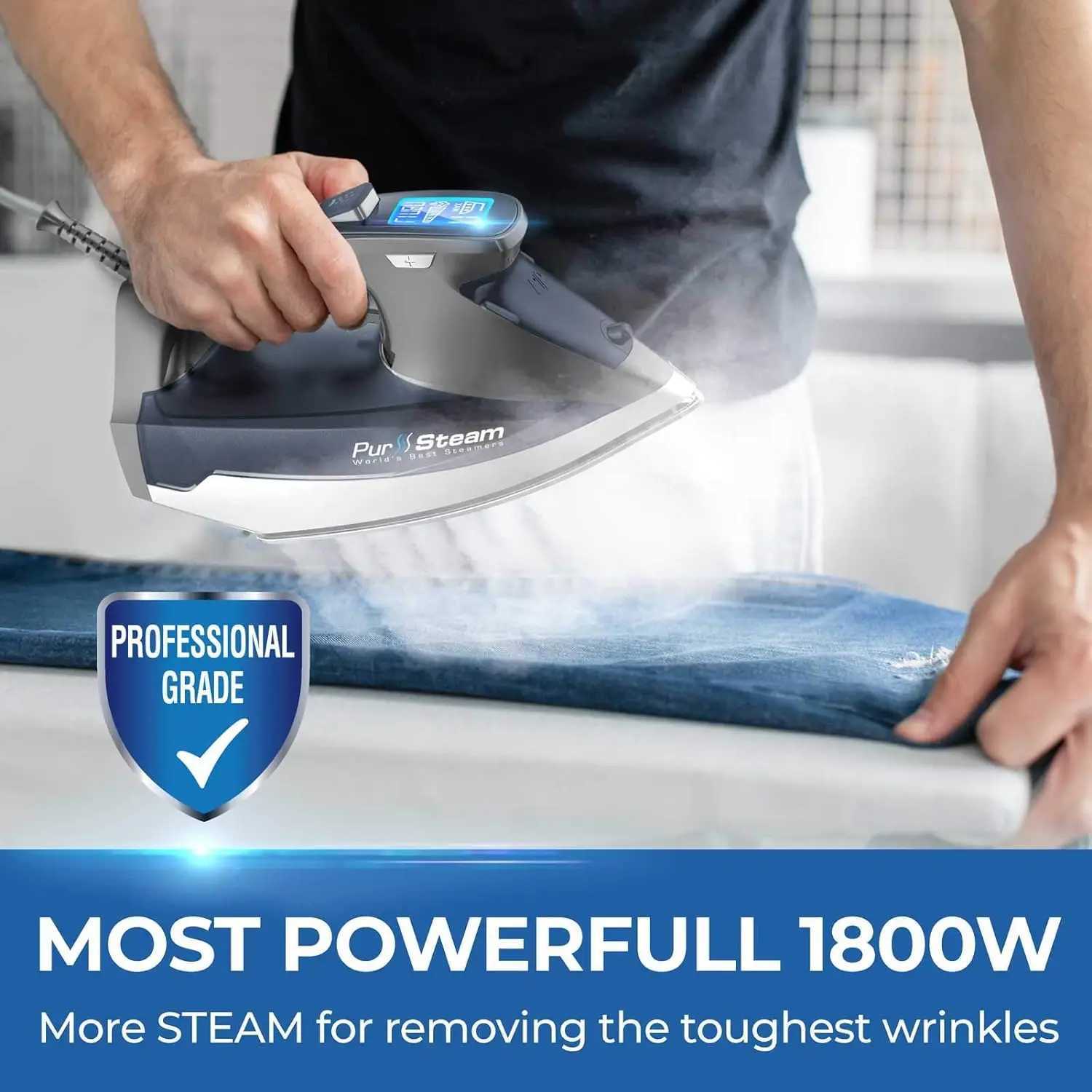 Irons Steamers Steam Iron for Clothes 1800W with LCD Screen Nonstick Ceramic Soleplate Auto Shutoff Anti-Drip Self-Cleaning J240920