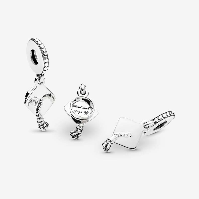 Graduation Cap Dangle Charm 925 Sterling Silver Logo Charms Set Bracelet Bangle DIY Making Components Gold Necklace Pendant Charm With Luxurious Box W