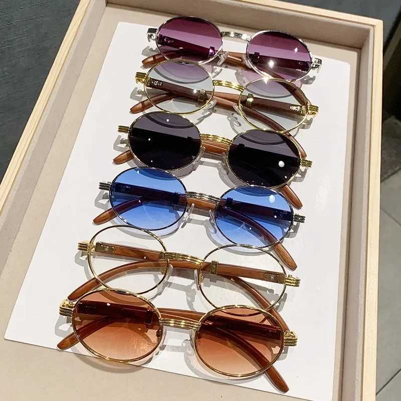 Wooden Fashion Sunglasses Women Vintage Oculos Sunglasses for Men Oval Designer Glasses Tredning Sun Lentes Luxury Gafas LunetteX240920