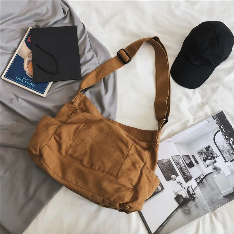 Large capacity canvas shoulder bag solid soft denim casual or travel womens fashion winter 240919