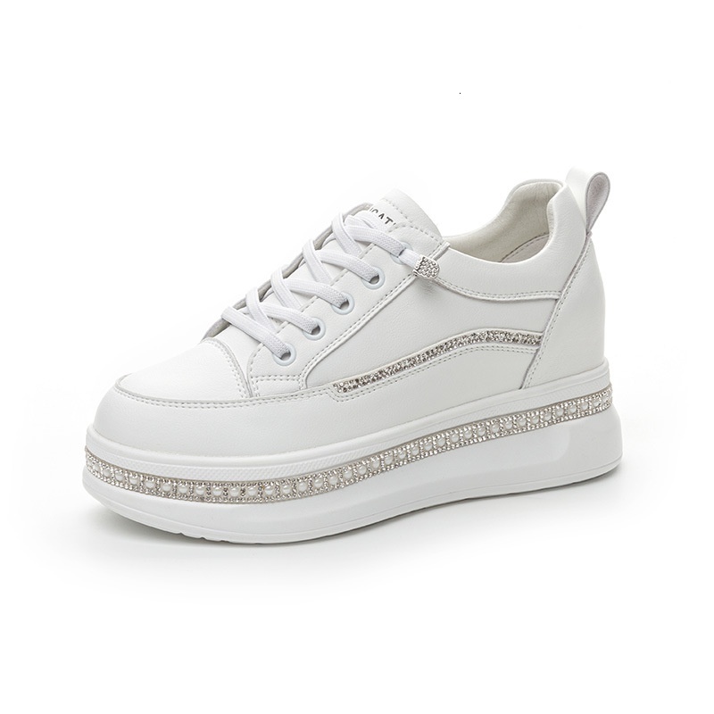 2024 Autumn New White Women's Thick soled Sponge Cake Shoes Water Diamond Pearl Lace