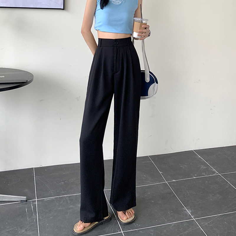 2026 Women Straight Silk Satin Suit Pants Lady Baggy Office High Waisted Trousers Female Elastic Wide Leg Blue Pink Green Slac