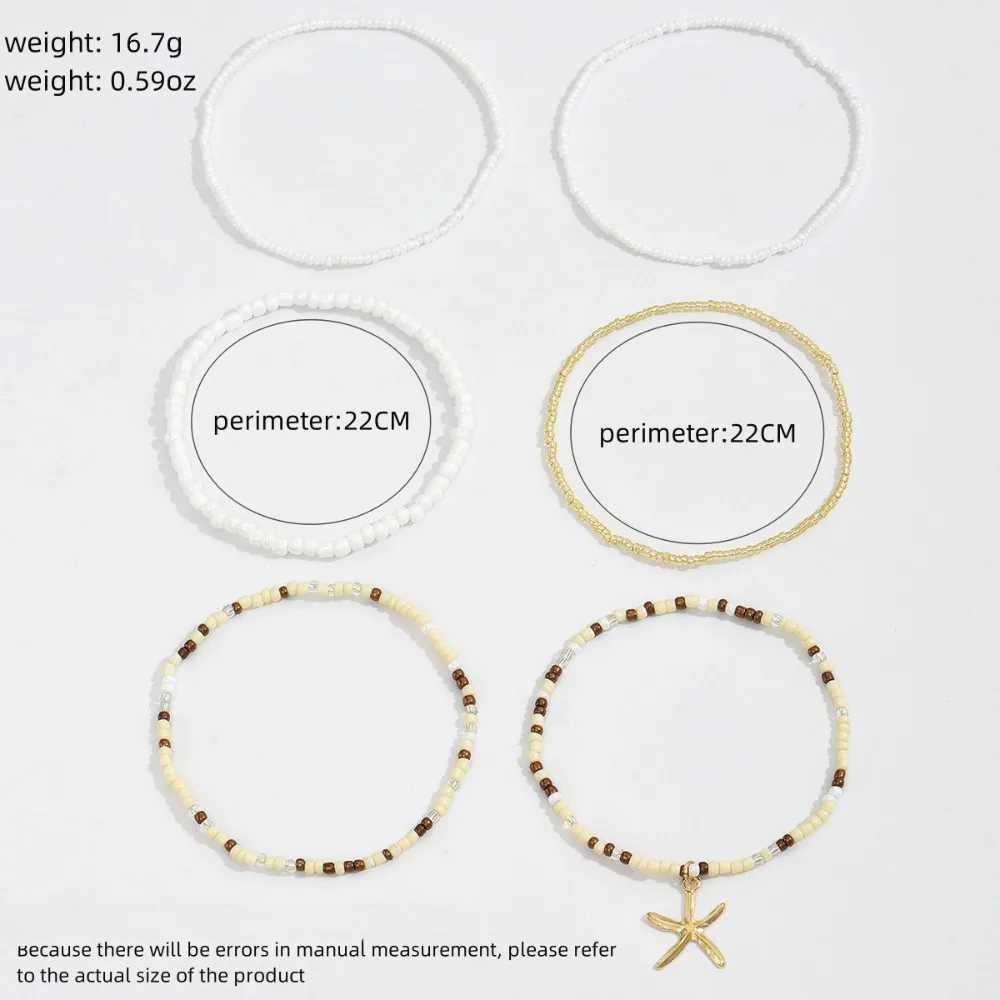 6pcs Set Summer Beach Acrylic Round Ball Beaded Starfish Anklet for Women Retro Trend Multilayer Foot Jewelry Holiday Accessory Y240920