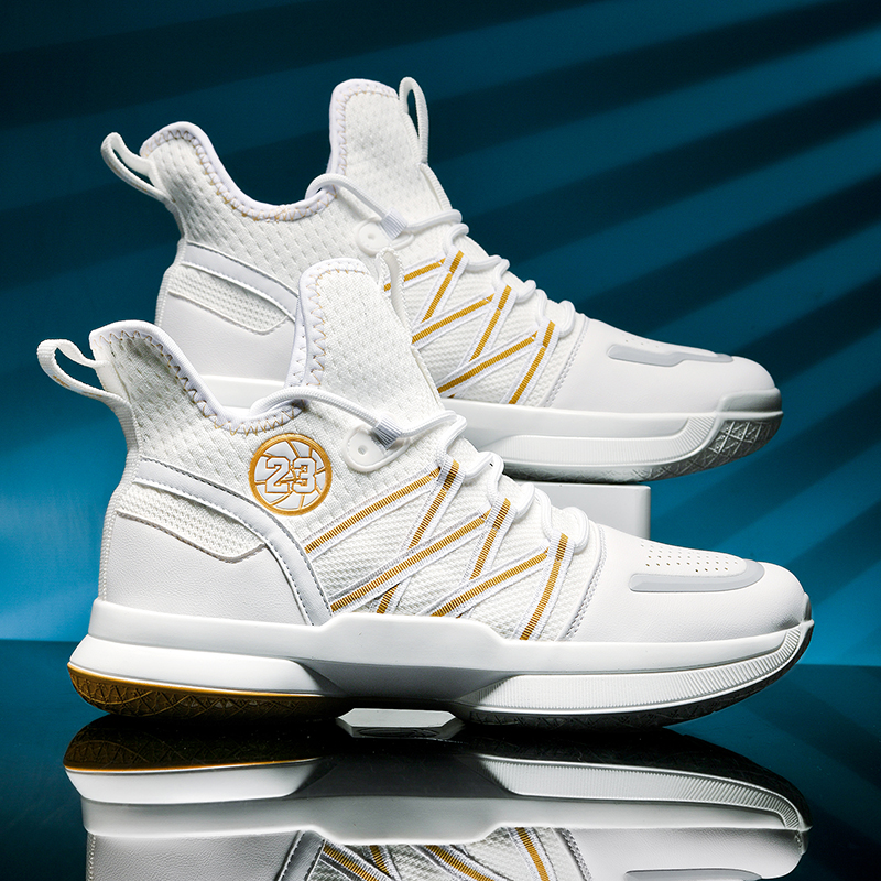 Orange men's high top basketball shoes, fitness anti slip training sports shoes, children's and youth cushioning boots