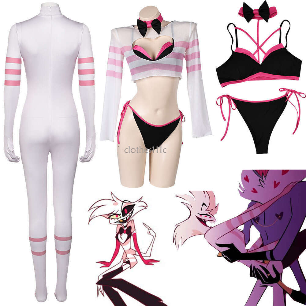 Angel Dust Girls Cosplay Jumpsuits Costume Anime Cartoon Inn Roleplay Pink Bodysuits Women Disguise Clothing Halloween Outfits