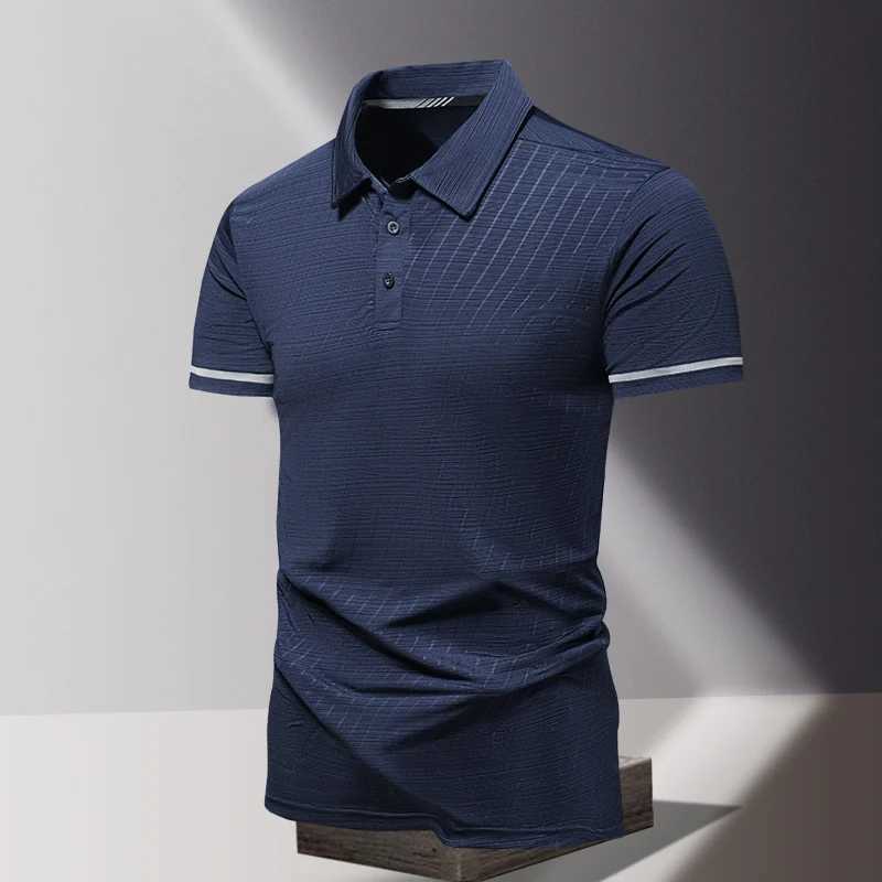 Summer mens POLO shirt fashionable ice silk quick drying short sleeved T-shirt solid color striped loose business lapel topX240920