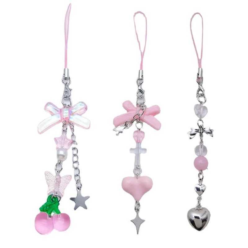 Resin Strawberry Keychain Acrylic Bowknot Phone Charm Handmade Bowknot Phone Jewelry Resin Bowknot Keychain for Party DailyX240919