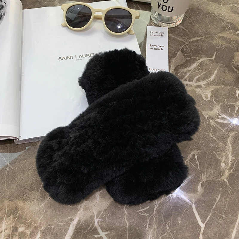 Winter Real Fur Golve Women Outdoor Warm 100% Real Rex Rabbit Fur Gloves Knit Thick Natural Soft Rex Rabbit Fur Mittens 240914