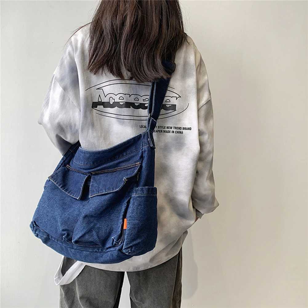 Vintage Denim Shoulder Crossbody Bags for Girls School Messenger Travel Handbags Casual Large Capacity Women 240920