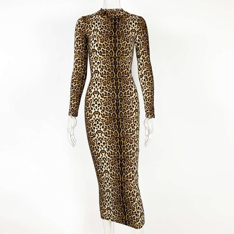 Hallowmas 2024 Autumn/Winter New Womens Fashion Leopard Print Long Sleeve Sexy Slimming Dress
