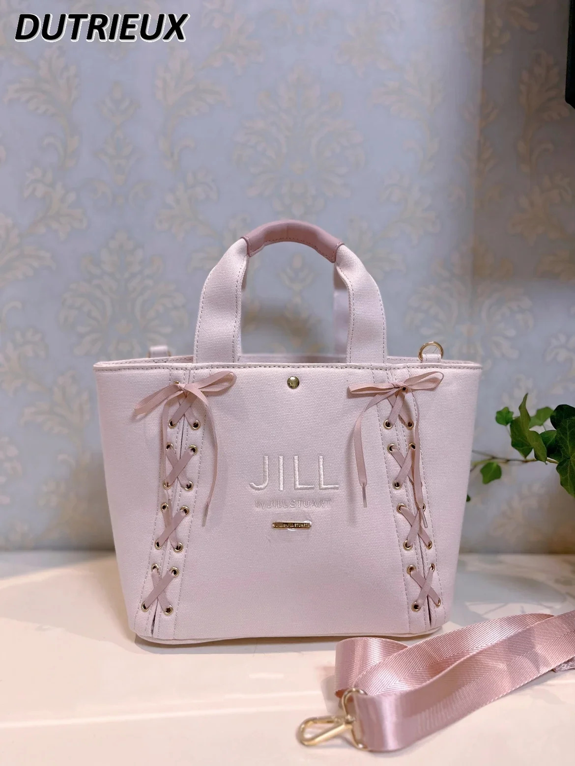 Sweet Cute Ladies Cosmetic Bags Japanese Style Lace Bow Canvas Handbag For Women Hand-Carrying Crossbody Bag Female