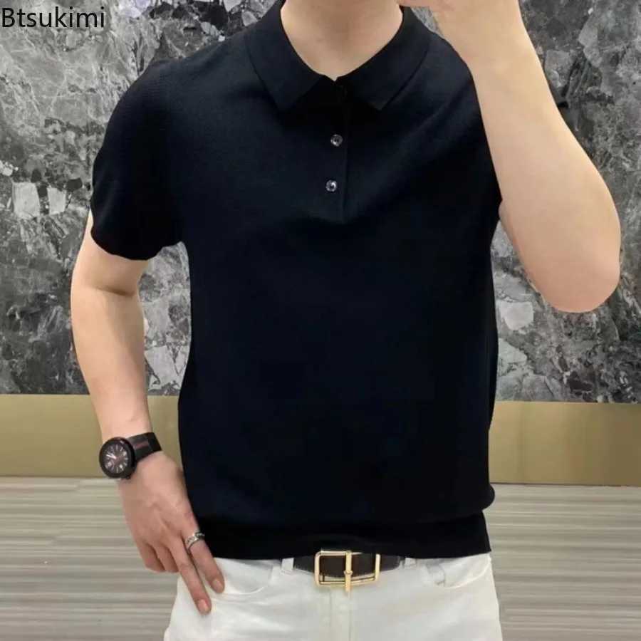 Fashion Light Luxury Mens Solid Short Sleeve Polo Shirts Summer New Comfy Lapel Business Casual Tops Men Korean Leisure T-shirtX240920