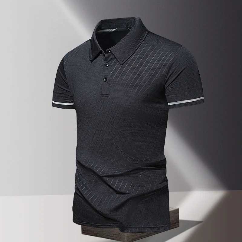 Summer mens POLO shirt fashionable ice silk quick drying short sleeved T-shirt solid color striped loose business lapel topX240920