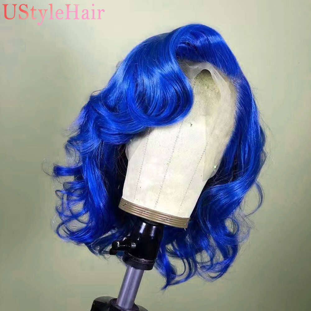 Ustylehair Sier Wave Synthetic Bob Lace Front Wig Natural Haire 613 Blonde /Light Grey/Blue Short Hair