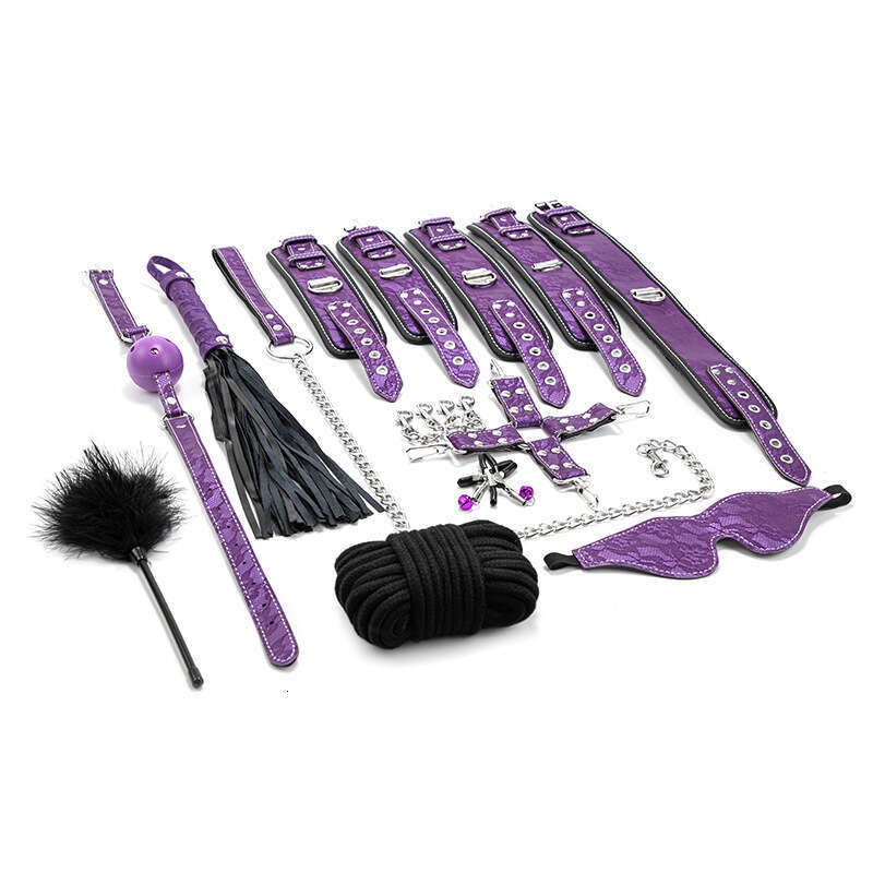 SM prop set with 10 pieces of fun, lace printed restraint handcuffs, lace fun whips, lace fun collars