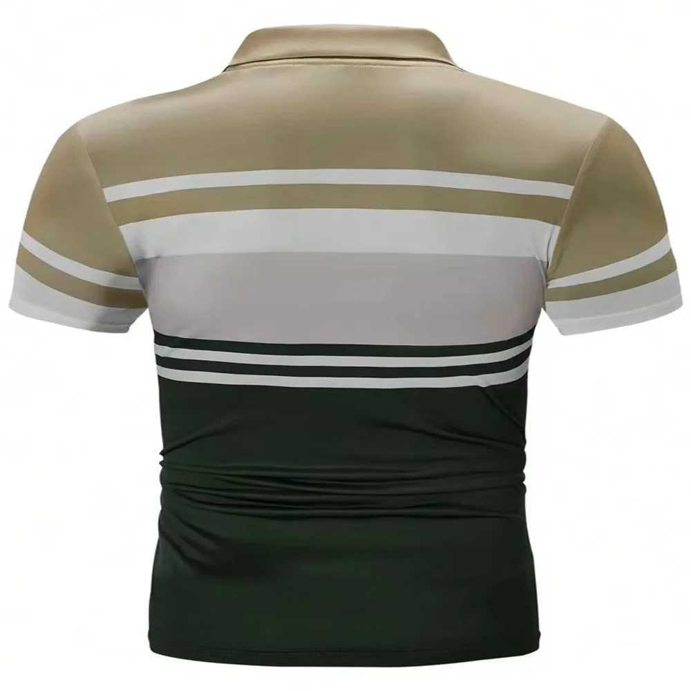 2024 New Summer Men Short Sleeved Polo Shirt Casual Splice Stripe Printing T-Shirt Mens Breathable Shirt Men Clothing S-3XLX240920