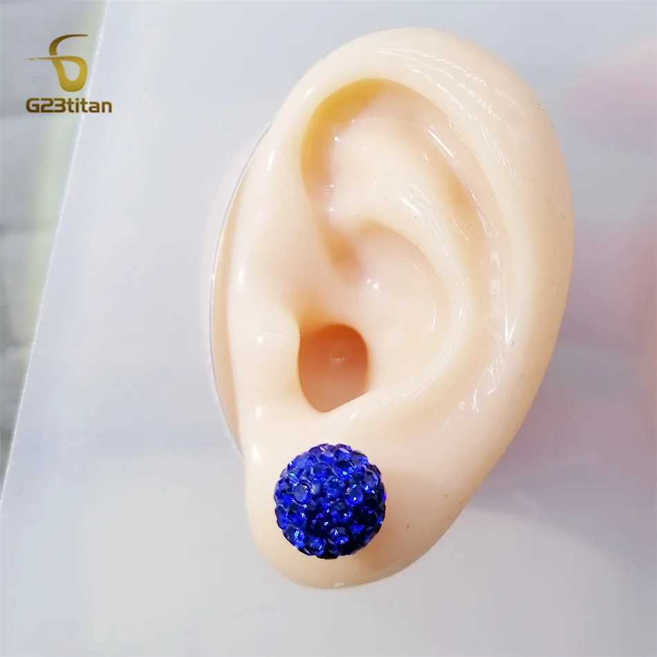 10mm 8mm blue Shambhala bead earrings mens Pave crystal disco clay ball G23 titanium perforated earrings hypoallergenic jewelry W240919