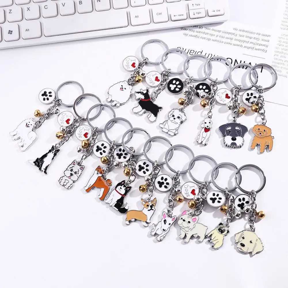 Lover Gift White Animal Bell Husky Teddy Dog Golden Retriever Dog Keychain Pet Keychain Dog Pendant Pet KeyringX240919