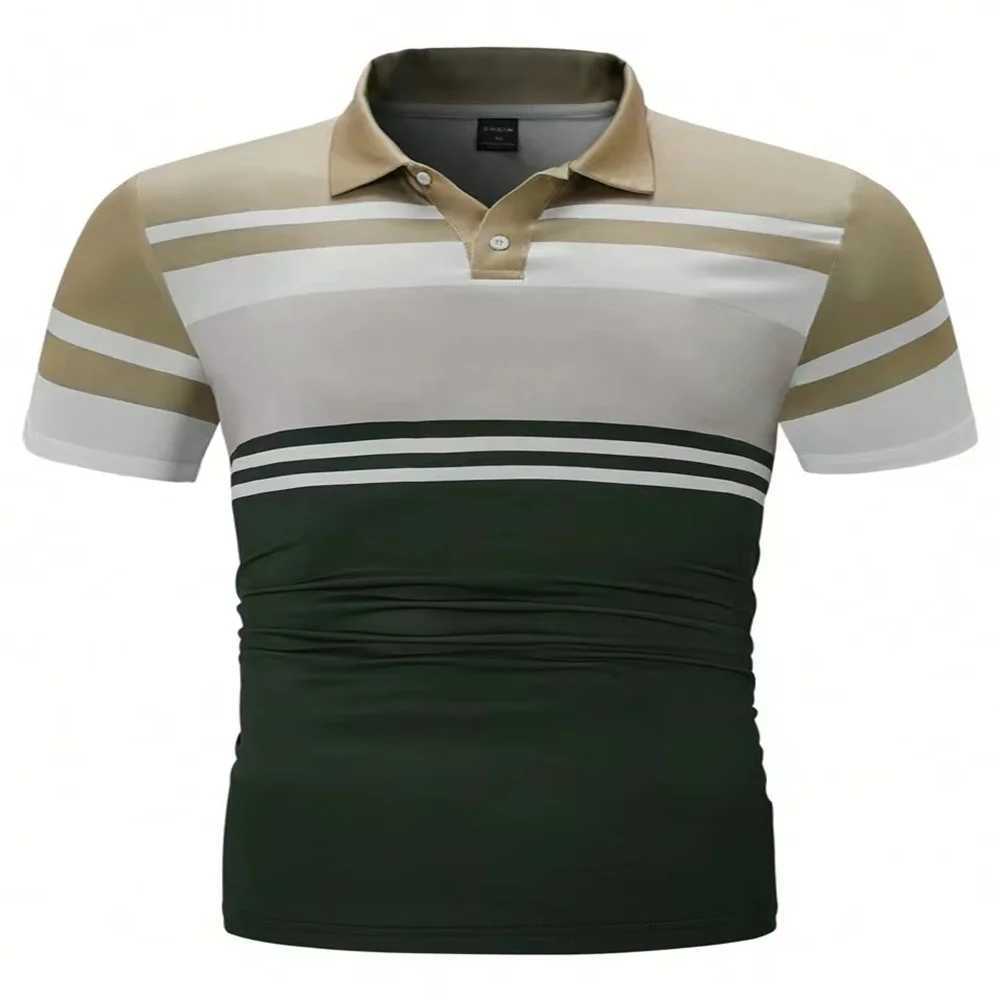 2024 New Summer Men Short Sleeved Polo Shirt Casual Splice Stripe Printing T-Shirt Mens Breathable Shirt Men Clothing S-3XLX240920