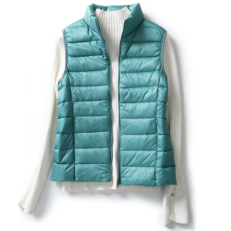 Ultra Light Slim Coat Women Winter Stand Collar Thin Jacket Windproof Padded Waistcoat Sleeveless Portable Duck Down Vest