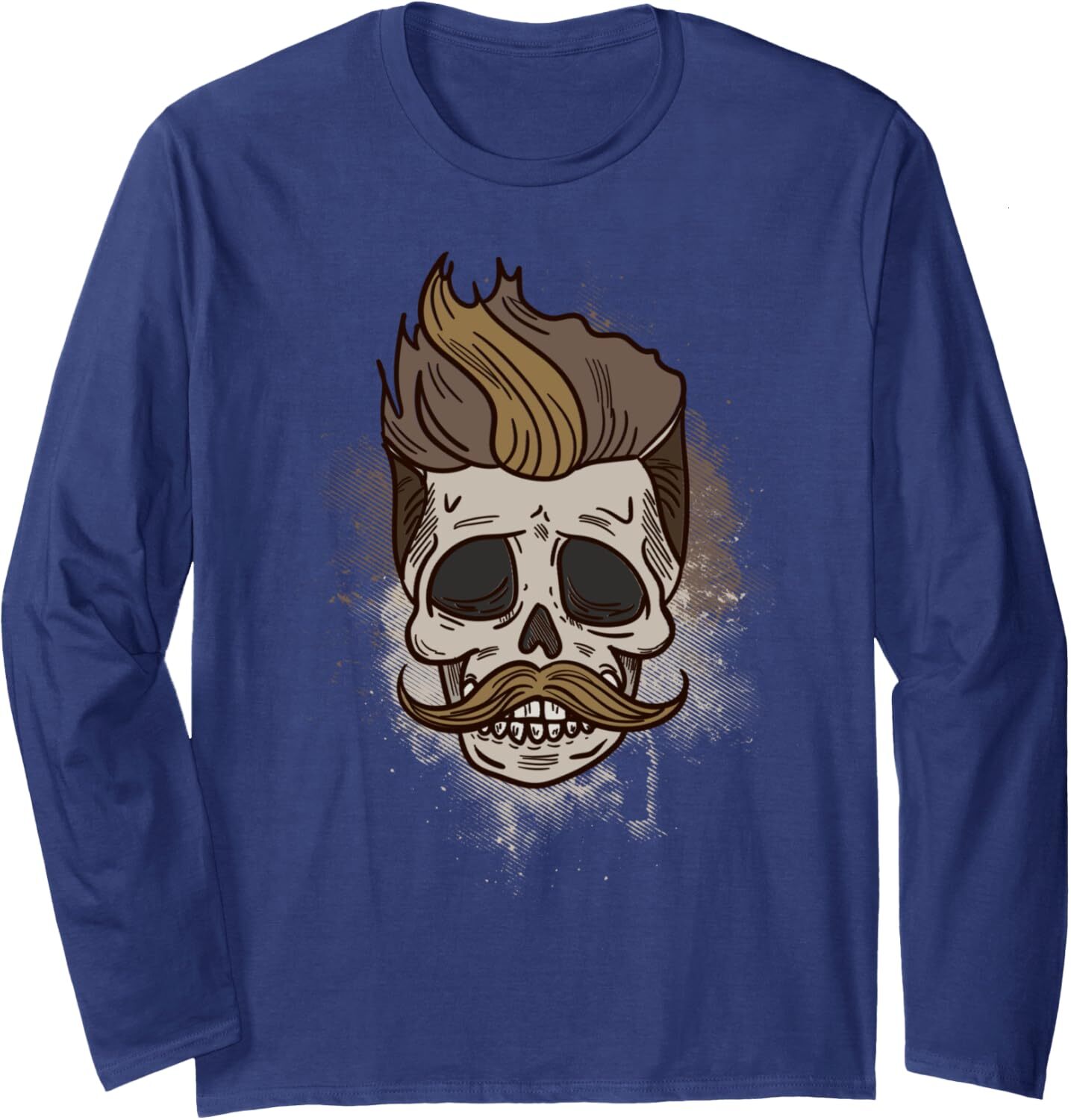 Long Sleeve Shirts for Men sweatshirt Skull with Hair and Mustache Funny Cool Hipster Gift Long Sleeve Tee Streetwear Casual tops clothes