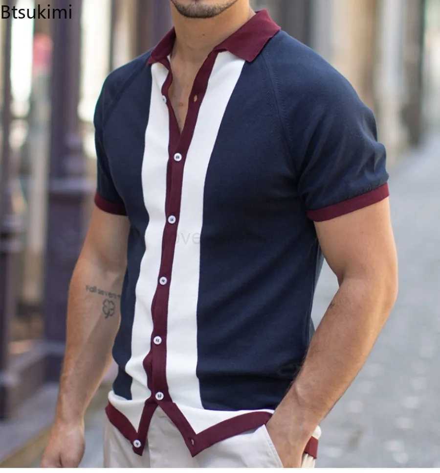 2024 Mens Striped Short Sleeve Knitted Shirts Summer New Comfy Breathable Casual Business Polo Shirts Men Golf Sport Loose TopsXJ240920