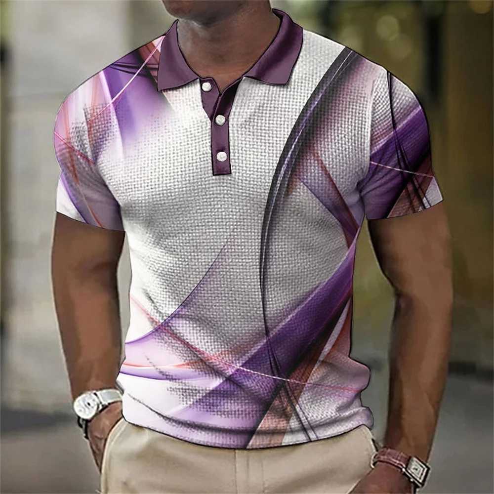 New MenS Polo Shirt 3d Gradient Line Casual Daily Lapel Tops Tees Striped T Shirt For Man Clothing Summer Short Sleeve TshirtsX240920