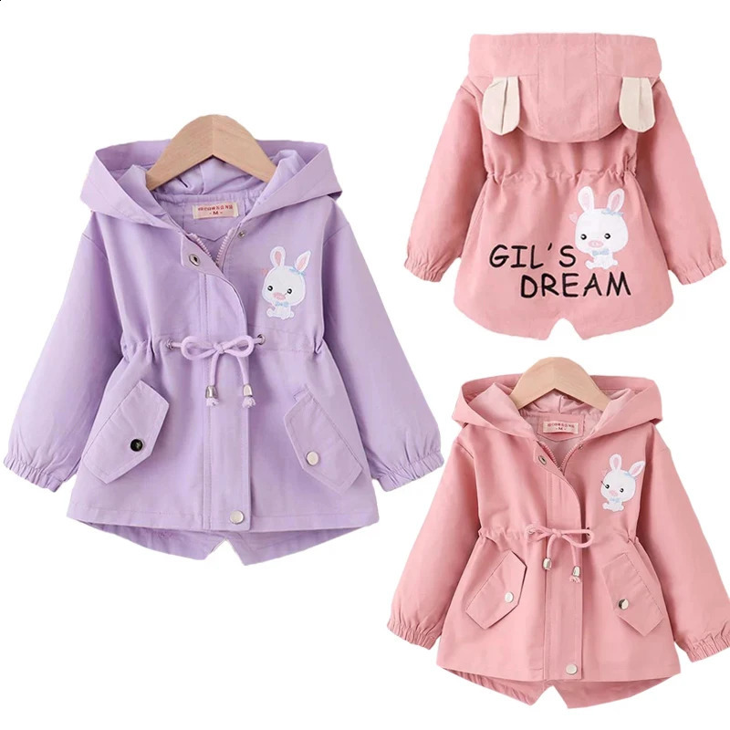 2-7-year-old baby girl jacket spring and summer casual windproof childrens jacket cute rabbit hooded zipper baby jacket childrens clothing 240918