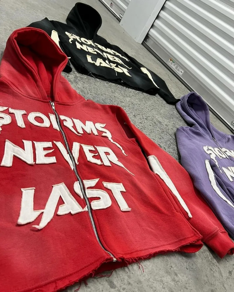 Trendy Fashion Street Letter Embroidered Oversized Hoodie Men Y2k Gothic Punk Casual Loose Zipper Sweatshirt Women 240910