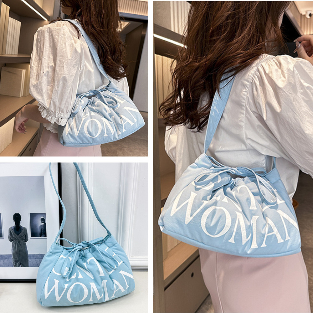 Women Dumpg Casual Shoulder Puffy Sg Drawstring Crossbody Hobo Puffer Handle Bag Beg Wanita L38