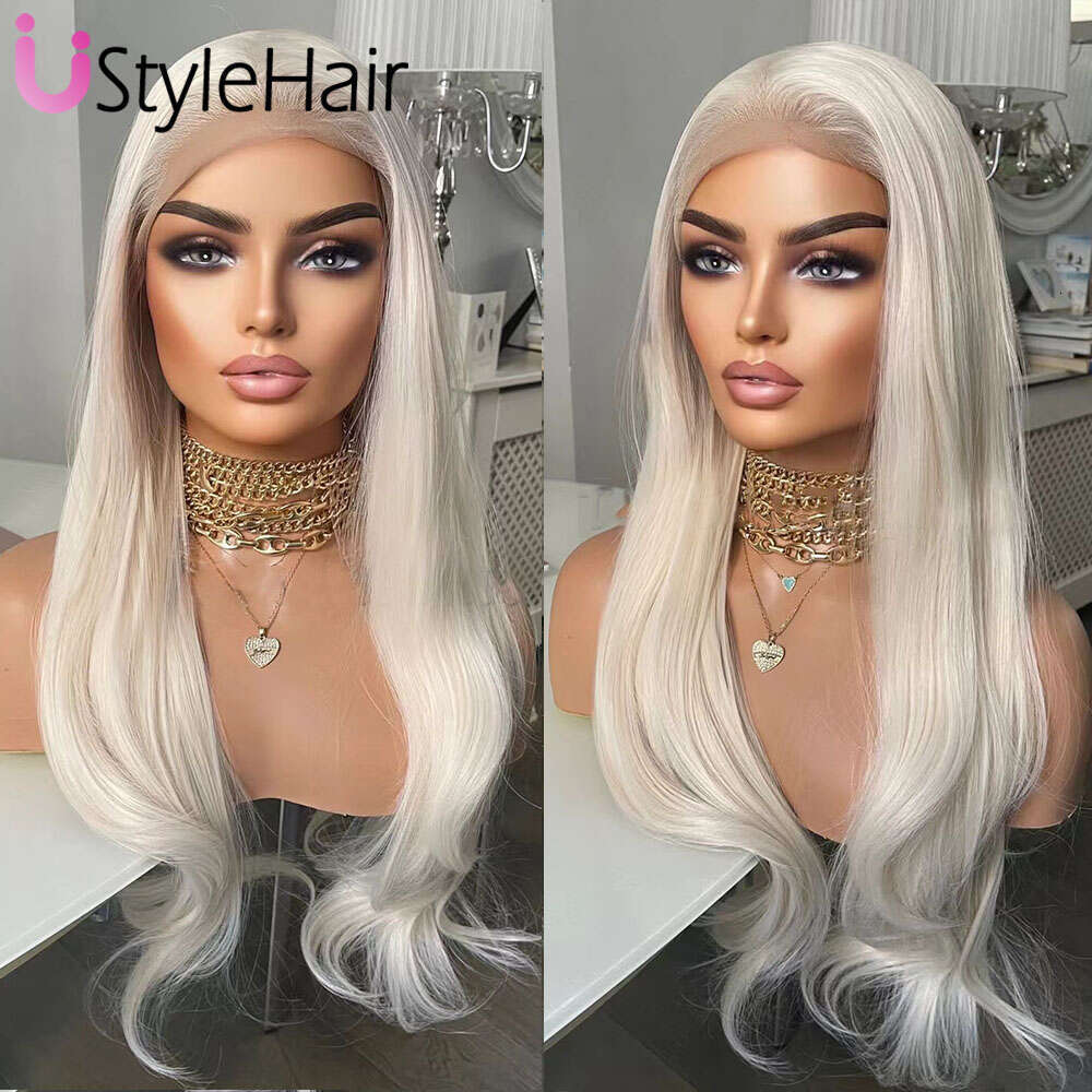 Ustylehair Blonde Lace Front Wig Natural Wave Synthetic Hair Daily Use Platinum Wigs Cosplay Party Drag Queen